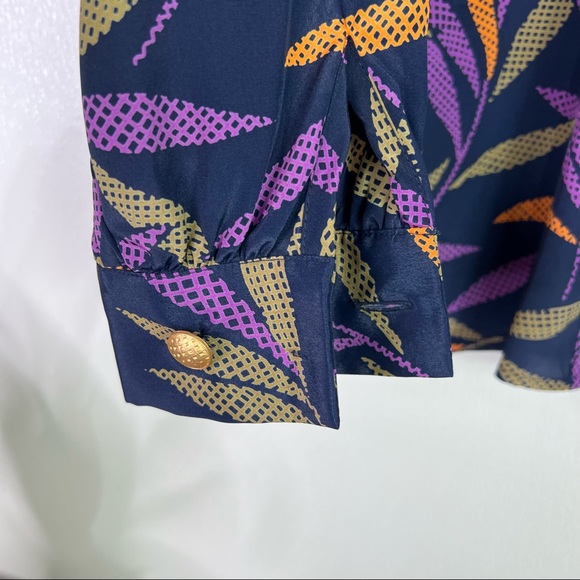 SCHRADER Vintage Purple Leaf Print Button Front Top Size 6 - Picture 5 of 10